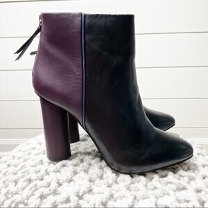 CAbi Bisset Color Block Pointed Toe Leather Booties Black Vino Size 10